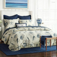 Load image into Gallery viewer, Queen size 100-Percent Cotton 3-Piece Bedspread Quilt Set Ocean Beach Sea Shells Marine Starfish
