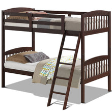 Load image into Gallery viewer, Twin over Twin Wooden Bunk Bed with Ladder in Dark Brown Finish
