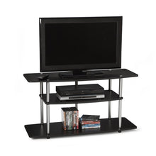 Load image into Gallery viewer, 3-Tier Flat Screen TV Stand in Black Wood Grain / Stainless Steel
