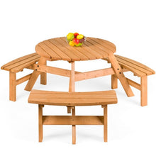 Load image into Gallery viewer, Outdoor Round Wood Picnic Table Bench Set with Umbrella Hole - Seats 6
