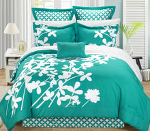 Load image into Gallery viewer, Queen size Turquoise 7-Piece Floral Bed in a Bag Comforter Set
