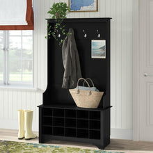 Load image into Gallery viewer, Black Entryway Hall Tree Shoe Cubbie Coat Rack
