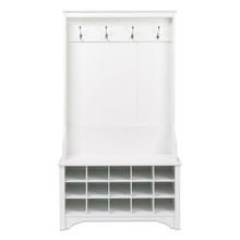 Load image into Gallery viewer, White Entryway Hall Tree Shoe Cubbie Coat Rack
