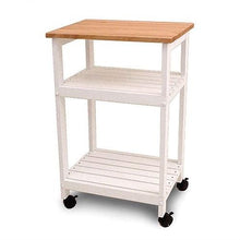 Load image into Gallery viewer, White Kitchen Microwave Cart with Butcher Block Top &amp; Locking Casters
