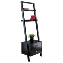 Load image into Gallery viewer, Modern Black 2 Drawer Entryway Shelf Leaning Ladder Bookshelf Bookcase
