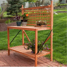 Load image into Gallery viewer, Outdoor Weather-Resistant Fir Wood Potting Bench Garden Table with Lattice Back

