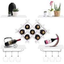 Load image into Gallery viewer, White 5-Piece Wall Mounted Wine Rack Set with Storage Shelves
