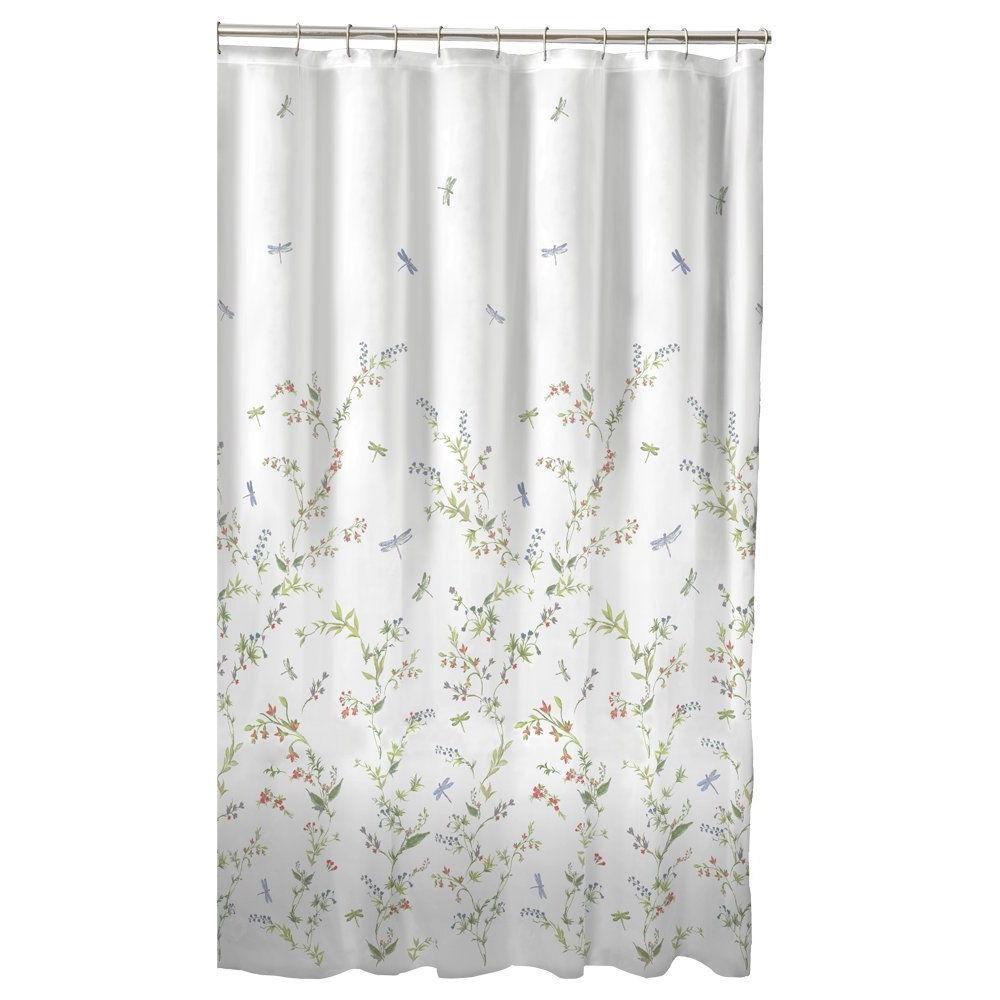 Floral Dragonfly Polyester Machine Washable Shower Curtain