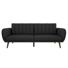 Load image into Gallery viewer, Dark Grey Linen Futon Sofa Bed with Modern Mid-Century Style Wooden Legs
