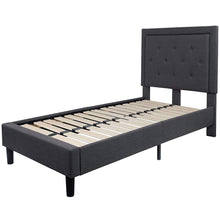 Load image into Gallery viewer, Twin Dark Gray Fabric Upholstered Platform Bed with Button Tufted Headboard
