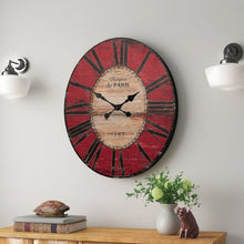 Load image into Gallery viewer, Red Oversized Distressed Paris Wood Wall Clock
