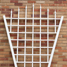 Load image into Gallery viewer, 7.75 Ft Fan Shaped Garden Trellis with Pointed Finals in White Vinyl
