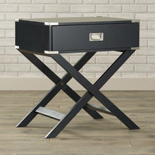 Load image into Gallery viewer, Dark Grey Black 1-Drawer End Table Nightstand with Modern Classic X Style Legs
