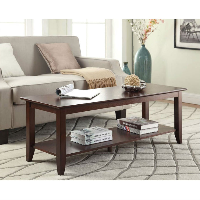 Eco-Friendly Espresso Wood Coffee Table with Bottom Shelf