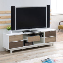 Load image into Gallery viewer, Modern 70-inch White TV Stand Entertainment Center with Natural Wood Accents
