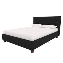 Load image into Gallery viewer, Full size Black Padded Linen Upholstered Platform Bed with Headboard
