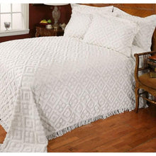 Load image into Gallery viewer, Full size Beige Chenille Cotton Bedspread with Fringe Edges
