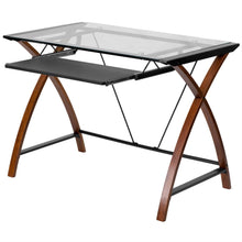 Load image into Gallery viewer, Modern Cherry Finish Glass Top Writing Table Computer Desk with Keyboard Tray
