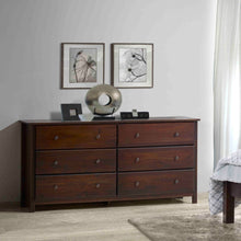 Load image into Gallery viewer, Farmhouse Solid Pine Wood 6 Drawer Dresser in Cherry Finish
