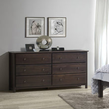 Load image into Gallery viewer, Farmhouse Solid Pine Wood 6 Drawer Dresser in Espresso Finish
