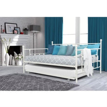 Load image into Gallery viewer, Full size White Metal Daybed with Twin Roll-out Trundle Bed

