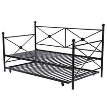 Load image into Gallery viewer, Full size Black Metal Daybed Frame with Twin Roll-out Trundle
