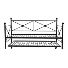 Load image into Gallery viewer, Full size Black Metal Daybed Frame with Twin Roll-out Trundle
