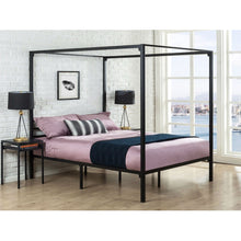 Load image into Gallery viewer, Full size Modern Black Metal Canopy Bed Frame
