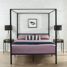 Load image into Gallery viewer, Full size Modern Black Metal Canopy Bed Frame
