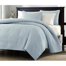 Load image into Gallery viewer, Full / Queen size Quilted Bedspread Coverlet with 2 Shams in Light Blue
