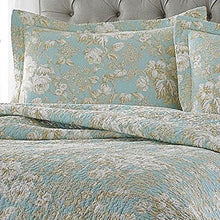 Load image into Gallery viewer, Full / Queen 3-Piece Cotton Quilt Set in Seafoam Blue Beige Floral Pattern
