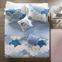 Load image into Gallery viewer, Full/Queen Kids Blue Pink Unicorn Clouds Quilt Coverlet Bedspread Set
