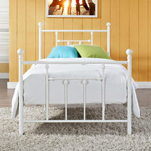 Load image into Gallery viewer, Full size White Metal Platform Bed with Headboard and Footboard
