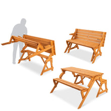 Load image into Gallery viewer, Outdoor Interchangeable 2 in 1 Multi-Use Wooden Picnic Table Garden Bench Umbrella Hole
