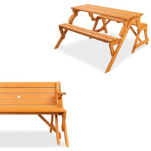 Load image into Gallery viewer, Outdoor Interchangeable 2 in 1 Multi-Use Wooden Picnic Table Garden Bench Umbrella Hole
