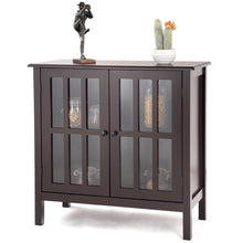 Load image into Gallery viewer, Brown Wood Sideboard Buffet Cabinet with Glass Panel Doors
