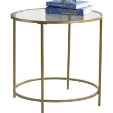 Load image into Gallery viewer, Round Glass Top End Table Nightstand with Gold Metal Frame
