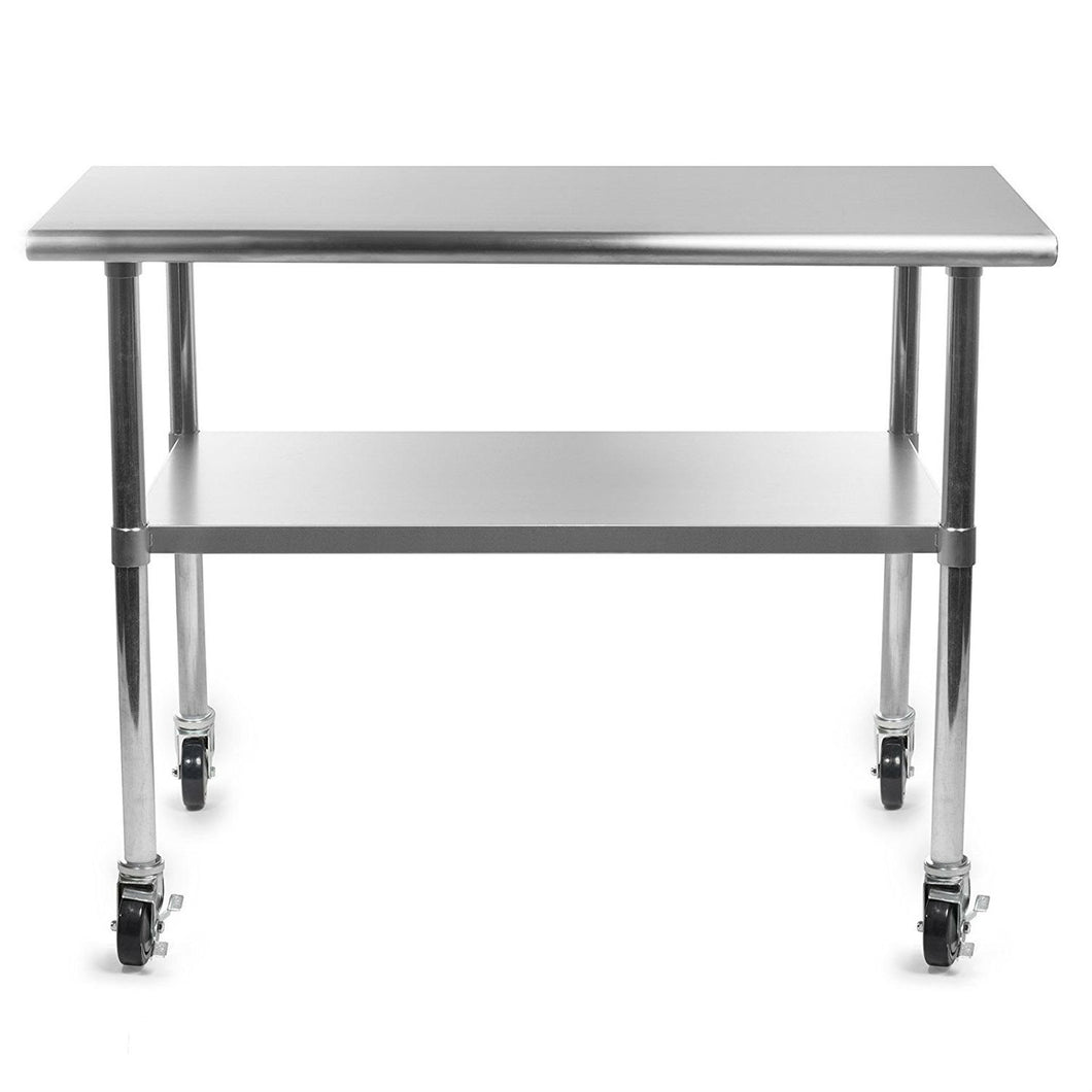 Stainless Steel 48 x 24-inch Kitchen Prep Table with Casters