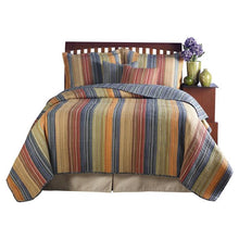 Load image into Gallery viewer, Full / Queen 100% Cotton Quilt Set with Red Orange Blue Brown Stripes
