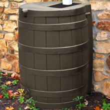 Load image into Gallery viewer, 40-Gallon Durable Plastic Resin Rain Barrel in Brown Oak Finish with Spigot
