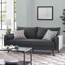 Load image into Gallery viewer, Modern Grey Fabric Upholstered Sofa with Mid-Century Style Wood Legs
