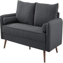 Load image into Gallery viewer, Modern Grey Fabric Upholstered Sofa with Mid-Century Style Wood Legs
