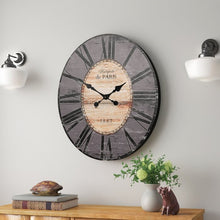 Load image into Gallery viewer, Gray Oversized Distressed Paris Wood Wall Clock
