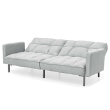 Load image into Gallery viewer, Plush Gray Split-Back Design Convertible Linen Tufted Futon w/ 2 Pillows
