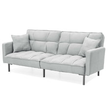 Load image into Gallery viewer, Plush Gray Split-Back Design Convertible Linen Tufted Futon w/ 2 Pillows
