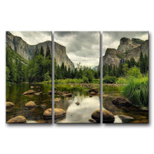 Load image into Gallery viewer, Yosemite Mountain Stream 3-Piece Wall Art Framed Print on Canvas
