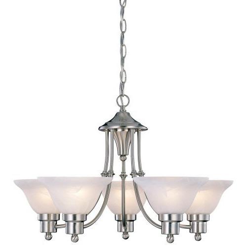 5-Light Brushed Nickel Chandelier with White Frosted Shades