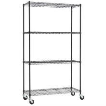 Load image into Gallery viewer, Heavy Duty Black Steel 4-Tier Shelving Unit with Locking Casters
