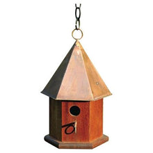 Load image into Gallery viewer, Solid Mahogany Wood Songbird Birdhouse with Shiny Copper Roof
