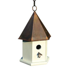 Load image into Gallery viewer, White Wood Songbird Birdhouse with Brown Copper Roof
